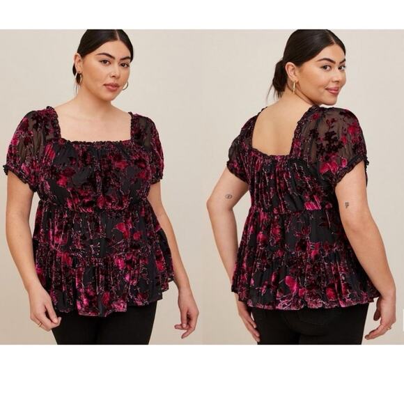 Torrid Babydoll Velvet Tiered Top size 1X - Picture 1 of 7